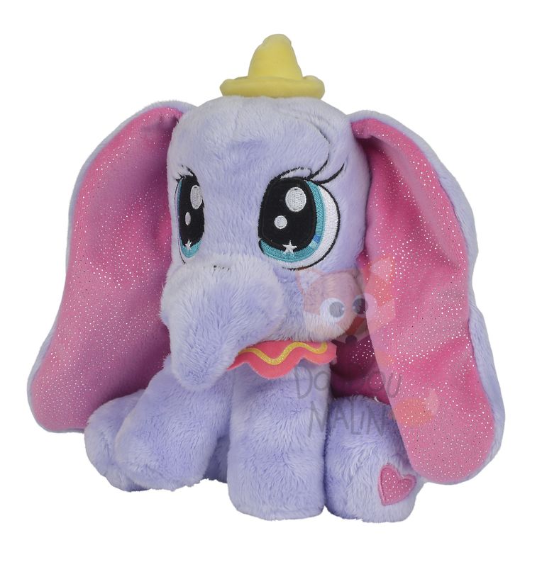 Glamour peluche dumbo éléphant violet rose noeud 25 cm 